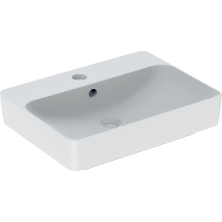 Lavoar pe blat Geberit VariForm, dreptunghiular, cu banc cu orificii de robinet: B=60cm, T=45cm, Preaplin=Vizibil, Alb